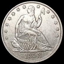 1858 Seated Liberty Half Dollar CLOSELY UNCIRCULAT