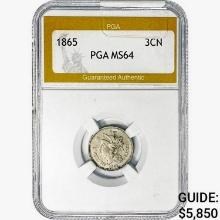 1865 Silver Three Cent PGA MS64