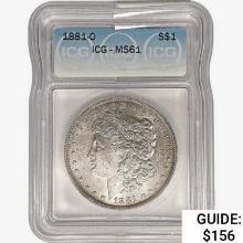 1881-O Morgan Silver Dollar ICG MS61