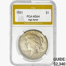 1921 Silver Peace Dollar PGA MS64 High Relief