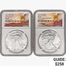 [2] 2016 &2021 American 1oz Silver Eagles NGC MS70