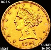 1893-O $5 Gold Half Eagle CHOICE BU