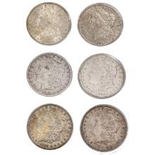 1879-1921 Varied Date Morgan Silver Dollars [6 Coi