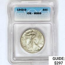 1943-D Walking Liberty Half Dollar ICG MS65