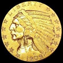 1909-D $5 Gold Half Eagle NEARLY UNCIRCULATED