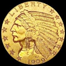 1909 $5 Gold Half Eagle CLOSELY UNCIRCULATED