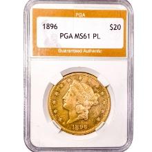 1896 $20 Gold Double Eagle PGA MS61 PL