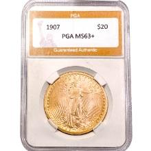 1907 $20 Gold Double Eagle PGA MS63+