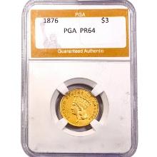 1876 $3 Gold Piece PGA PR64