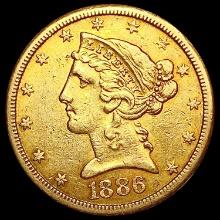 1886-S $5 Gold Half Eagle CLOSELY UNCIRCULATED