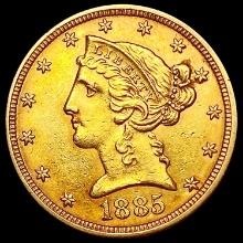 1885 $5 Gold Half Eagle CLOSELY UNCIRCULATED