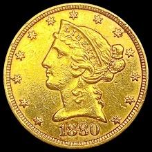 1880 $5 Gold Half Eagle CLOSELY UNCIRCULATED