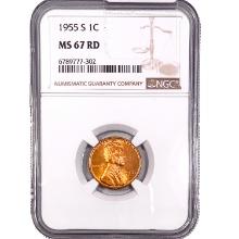 1955-S Wheat Cent NGC MS67 RD