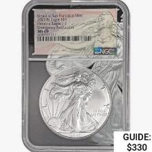 2021-S Silver Eagle NGC MS69 Heraldic T-1