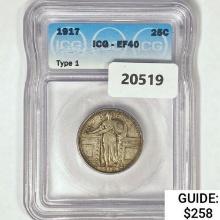 1917 Standing Liberty Quarter ICG EF40 Type 1