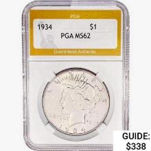 1934 Silver Peace Dollar PGA MS62