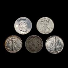 [5] Varied US SilveHalf Dollars (1894-S, 1940, 194