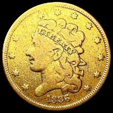 1836 $5 Gold Half Eagle NICELY CIRCULATED