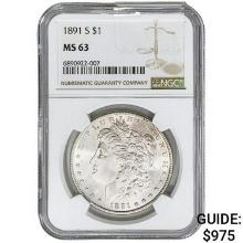 1891-S Morgan Silver Dollar NGC MS63