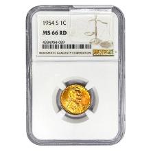 1954-S Wheat Cent NGC MS66 RD