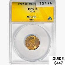 1909 VDB Wheat Cent ANACS MS65 RED