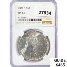 1881-S Morgan Silver Dollar NGC MS65