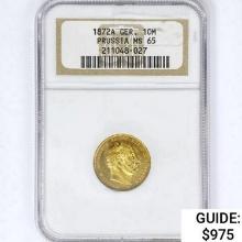 1872-A G.S. Prussia .1152oz Gold 10 Mark NGC MS65