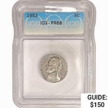 1953 Jefferson Nickel ICG PR68