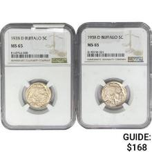 1938-D [2] Buffalo Nickel NGC MS65