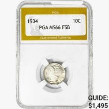 1934 Mercury Silver Dime PGA MS66 FSB