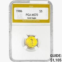 1986 $5 1/10oz Gold Eagle PGA MS70