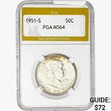 1951-S Franklin Half Dollar PGA MS64