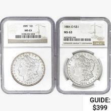 [2] Morgan Silver Dollars NGC MS63 [1884-O, 1887]