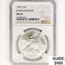 1997-S J. Robinson Silver 26.73g Dollar NGC MS70