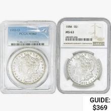 [2] Morgan Silver Dollars NGC/PCGS MS63 [1883-O, 1