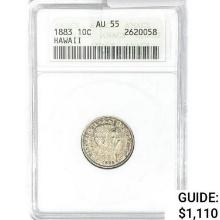 1883 Kingdom of Hawaii Dime ANACS AU55