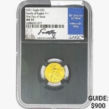 2021 $5 1/10oz. Gold Eagle Signed Moy NGC MS70 FDI