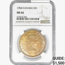1954 .6oz. Silver Canada Dollar NGC MS66