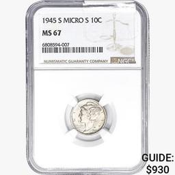 1945-S Mercury Silver Dime NGC MS67 Micro S
