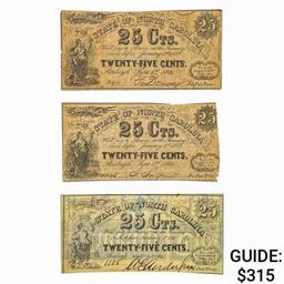 [3] 1862&1863 25C State of N. Carolina Frac. Notes