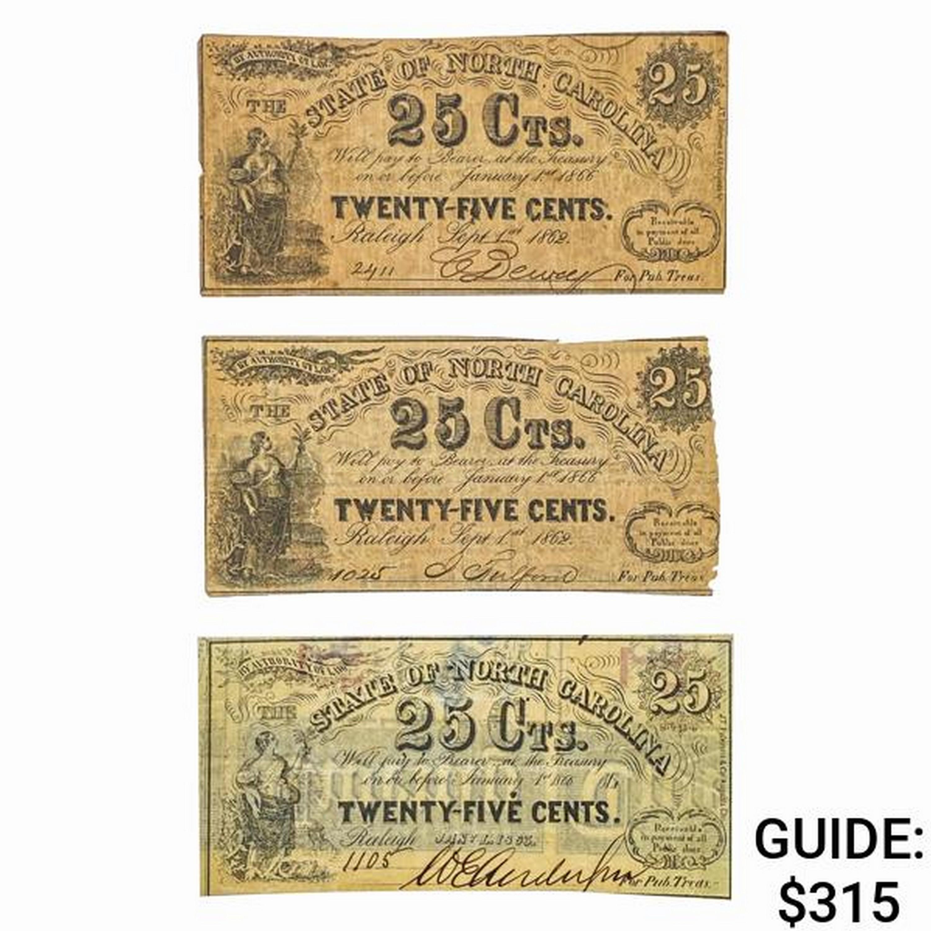 [3] 1862&1863 25C State of N. Carolina Frac. Notes