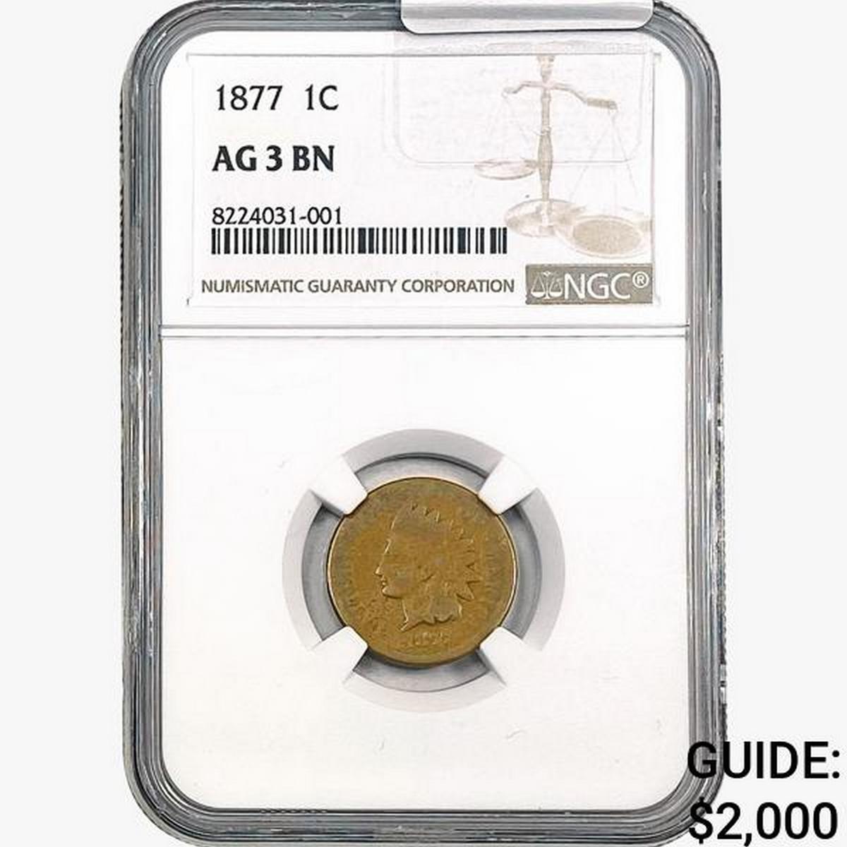 1877 Indian Head Cent NGC AG3 BN