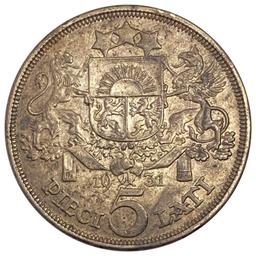 1931 Latvia Silver 5 Lati 0.6711oz ASW