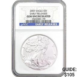 2007 $1 Silver Eagle NGC Gem Unc