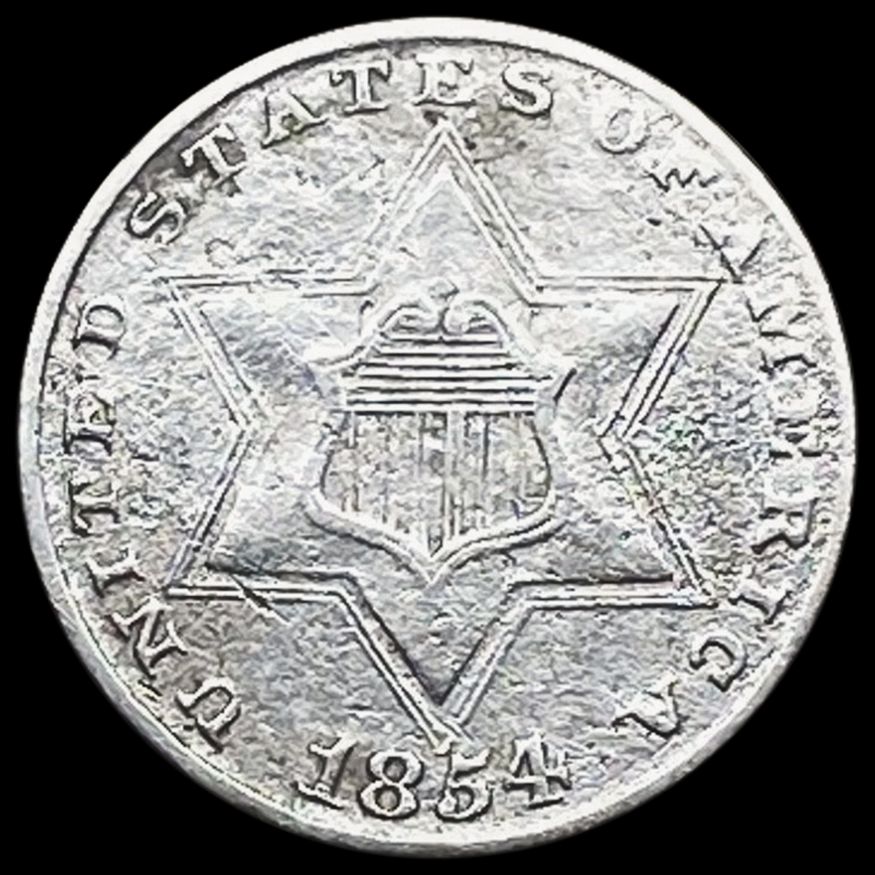 1854 Three-Cent Silver Piece CLOSELY UNCIRCULATED