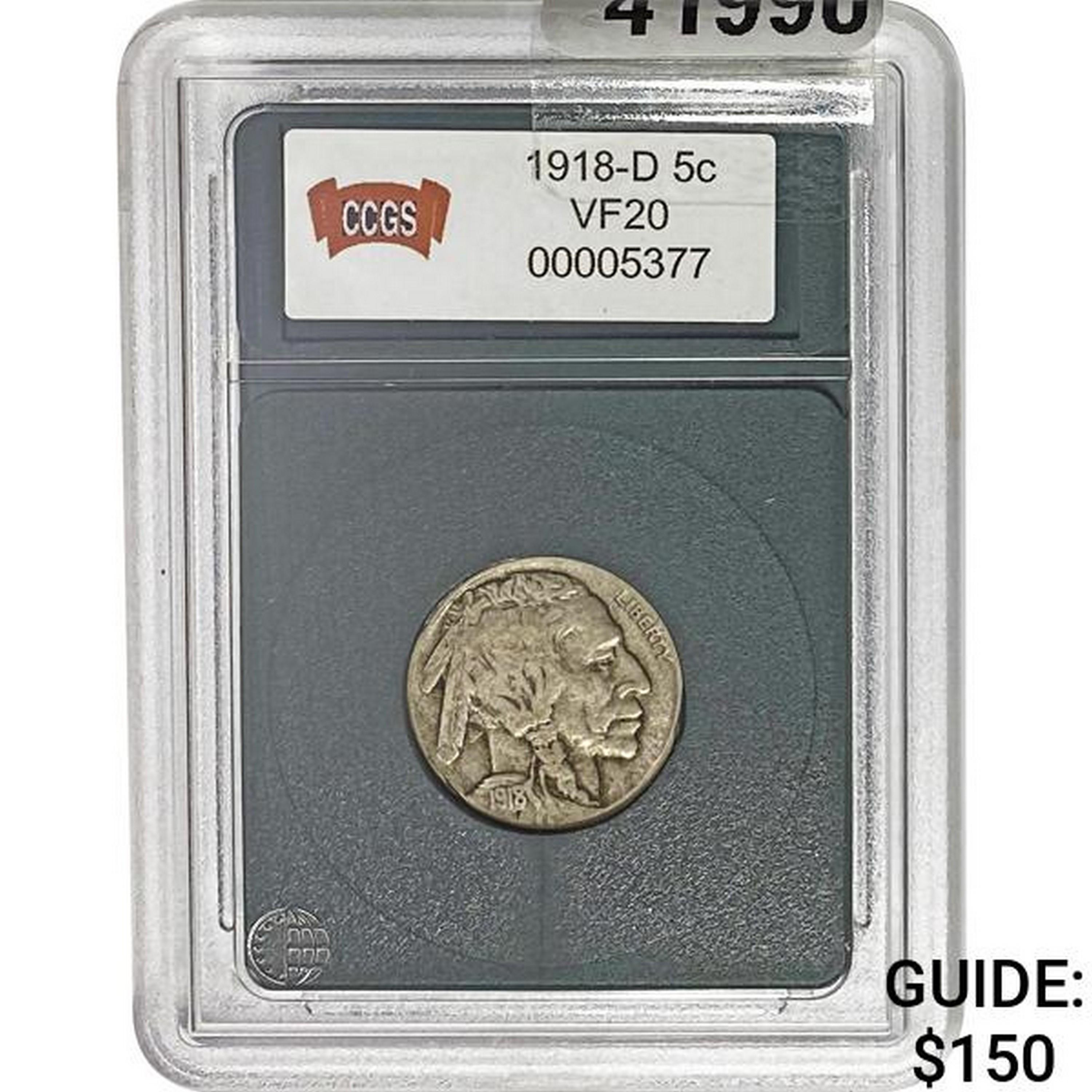 1918-D Buffalo Nickel CCGS VF20