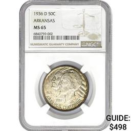 1936-D 50C Arkansas NGC MS65