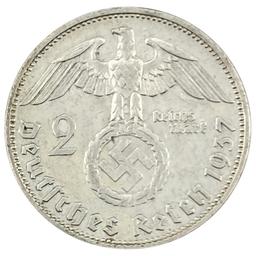 1937-A Germany Silver 2 Reichsmark CLOSELY UNCIRCULATED