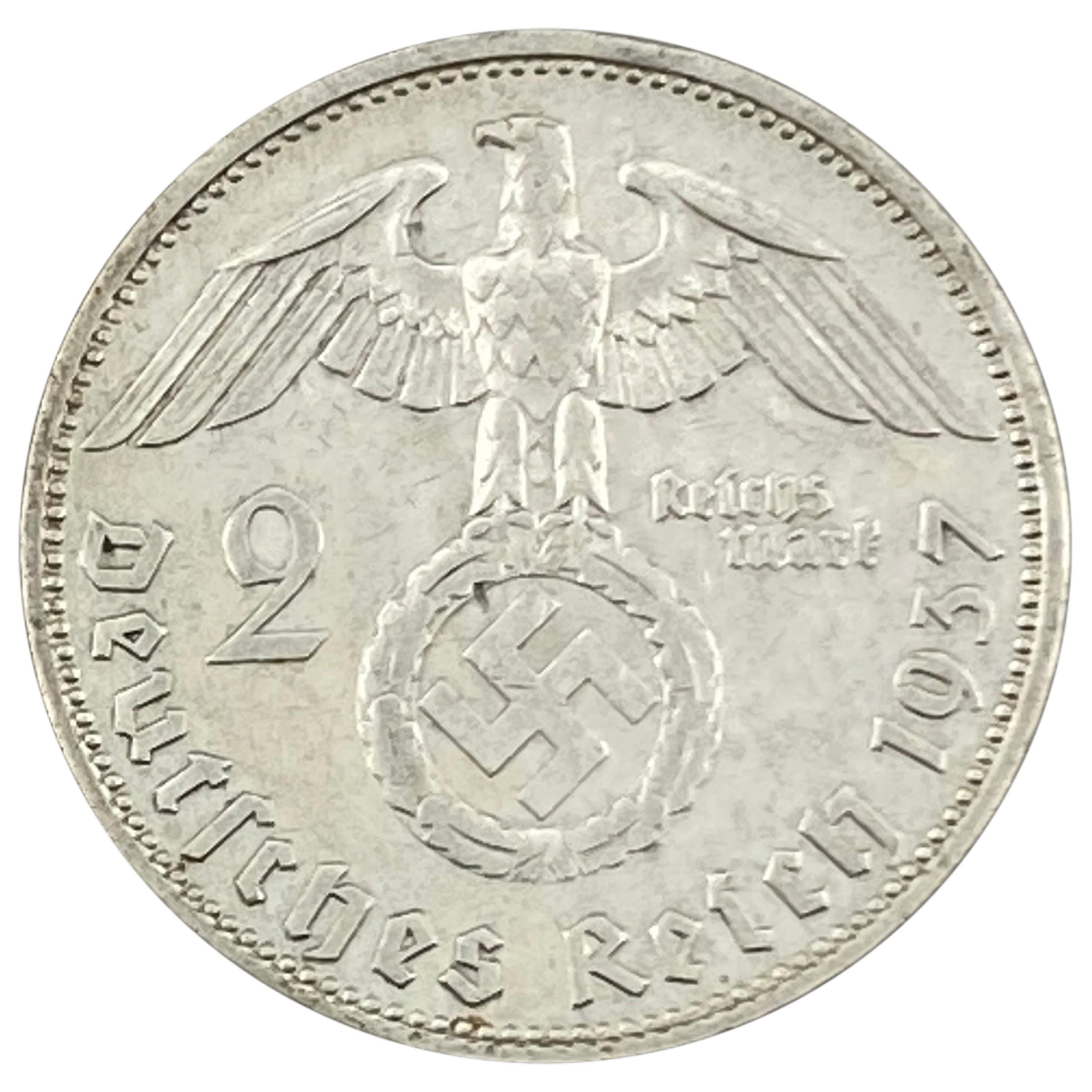 1937-A Germany Silver 2 Reichsmark CLOSELY UNCIRCULATED