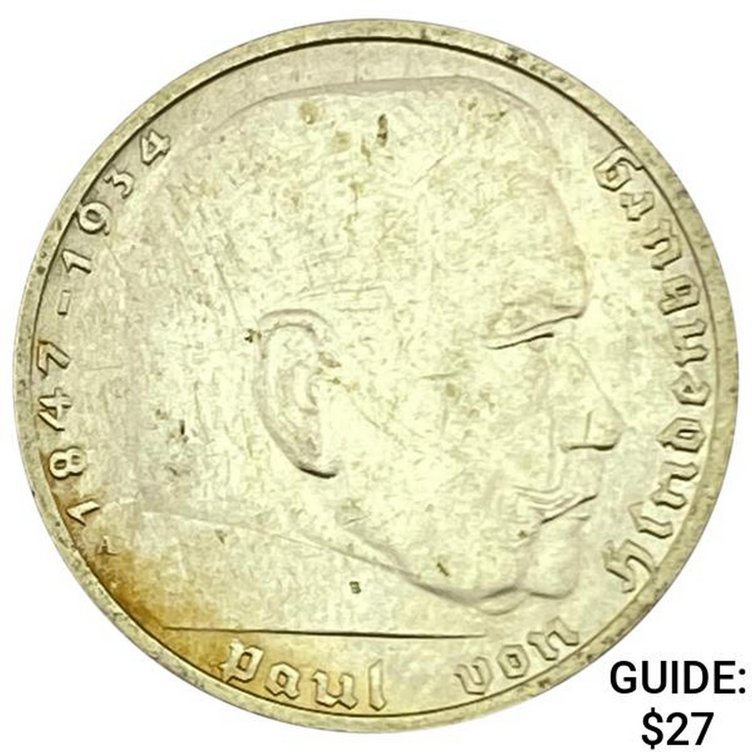1937-A Germany Silver 2 Reichsmark UNCIRCULATED